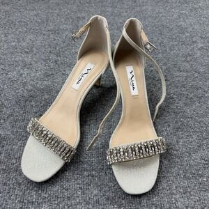 Nina New York Y2K Silver Rhinestone Heels Ankle Strap Sandals 9M NEW